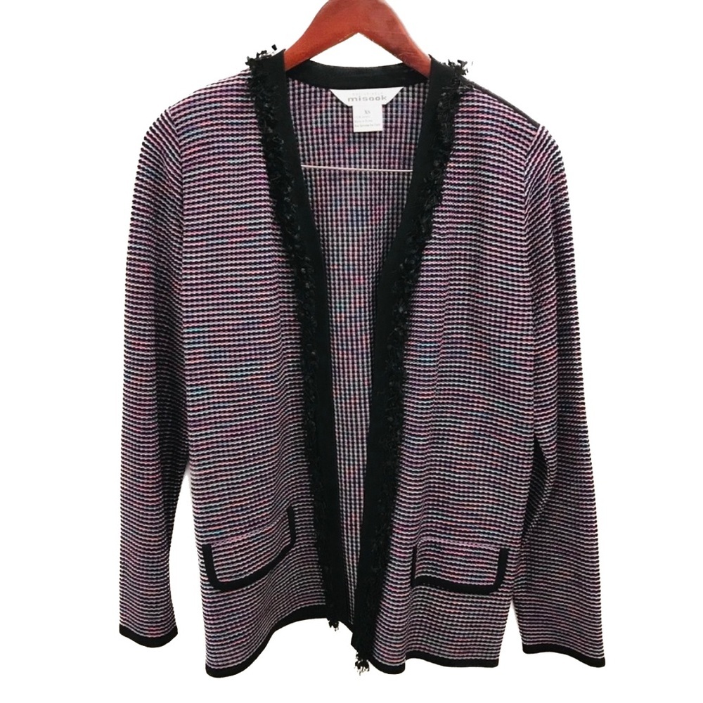 Vintage Exclusively Misook Jacket XS black pink blue fringe